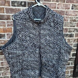 Grey and White Quilted Crocodile Animal Print Reversible Vest Fit Like 2X